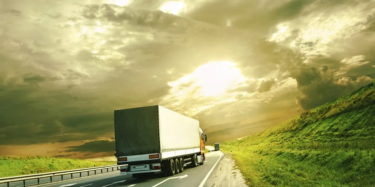 Truck driving school student practicing